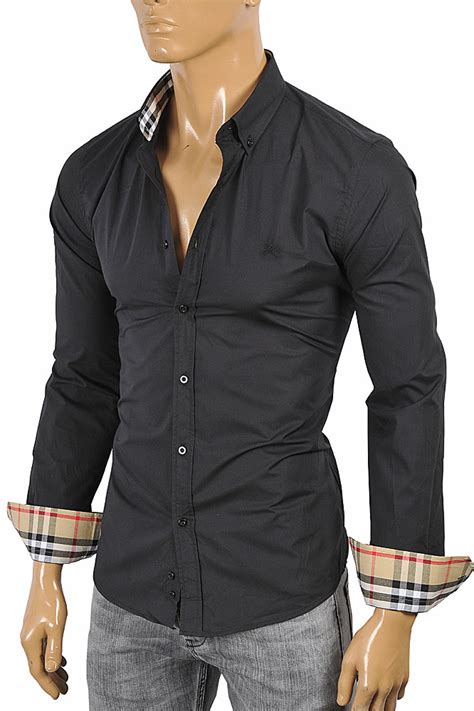 mens burberry dress shirt black|Burberry men's long sleeve shirts.